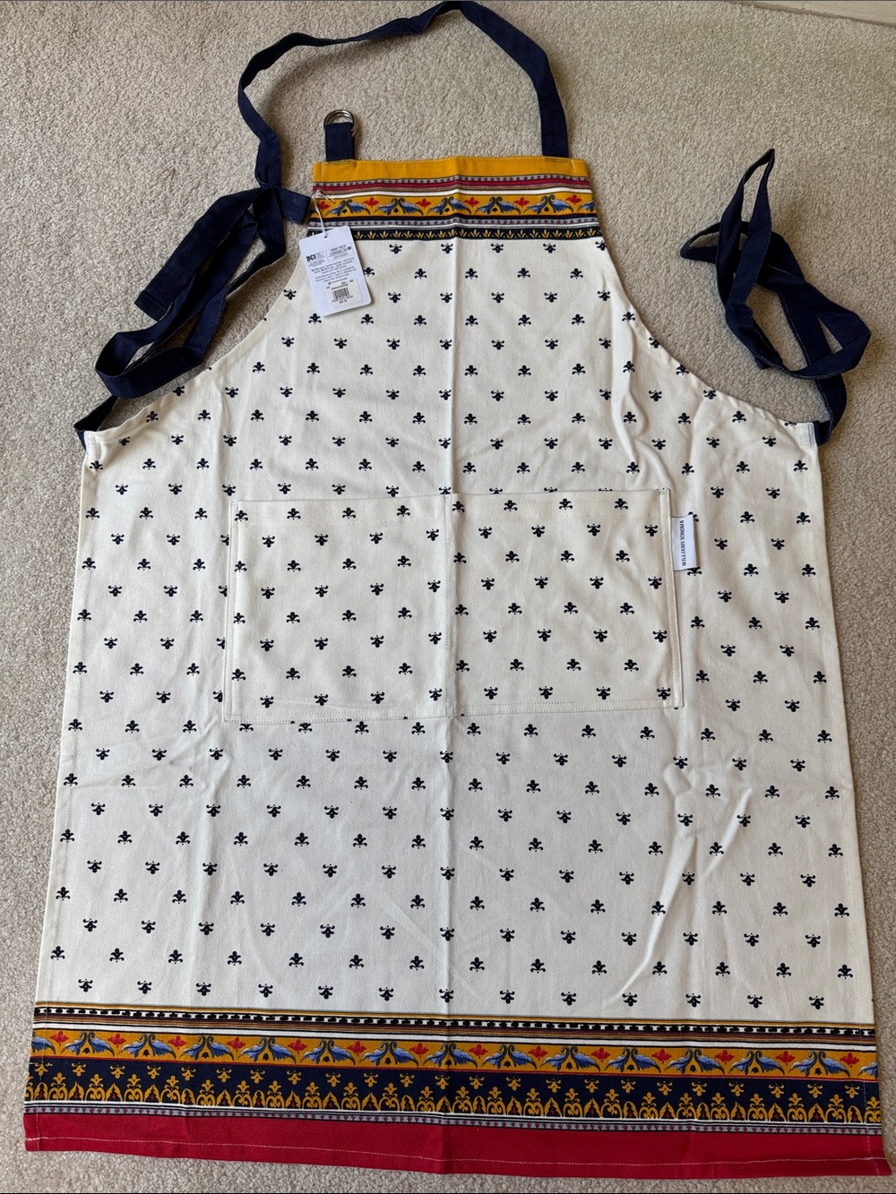 NEW Williams Sonoma White & Navy Fleur Kitchen Cotton Set with Multicolor Border - Picture 5 of 11